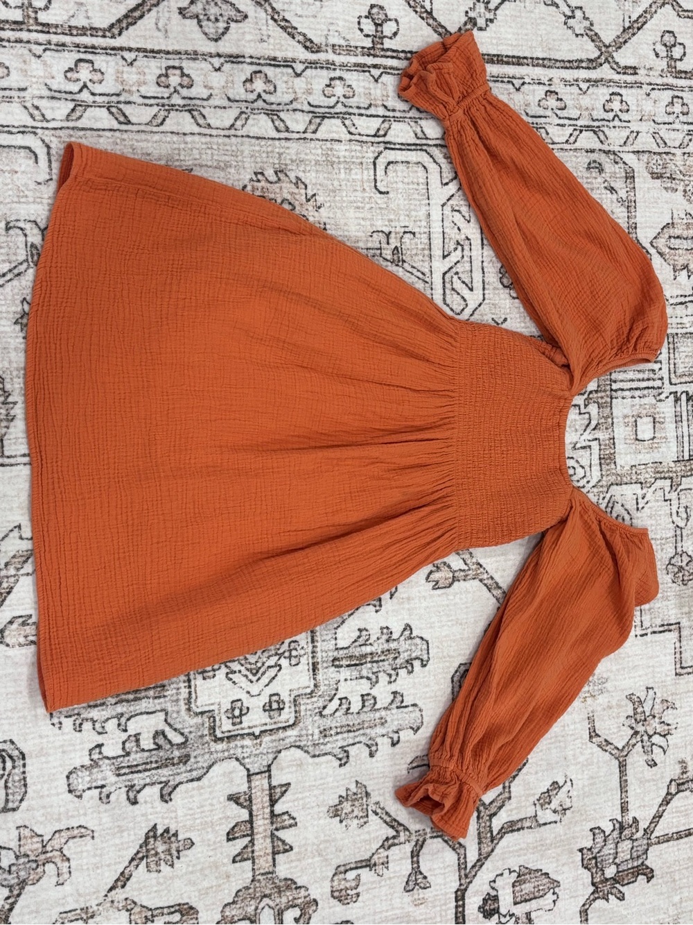 Rust Orange Puff-Sleeve Mini Dress